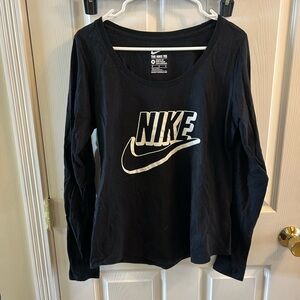 Nike Black Long-Sleeve Logo Tee with White Swoosh